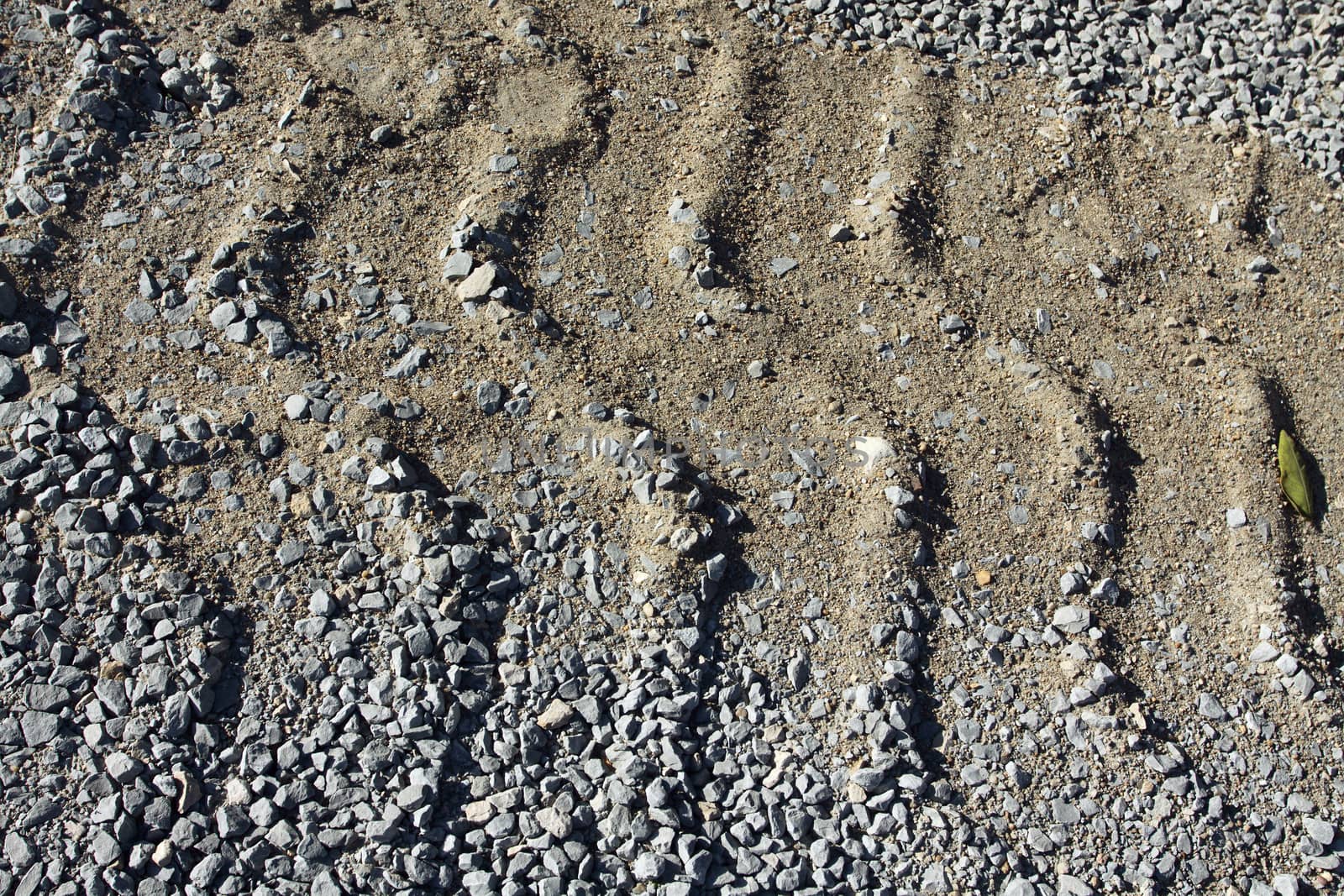 Big heavy tractor wheel tracks in the sand.