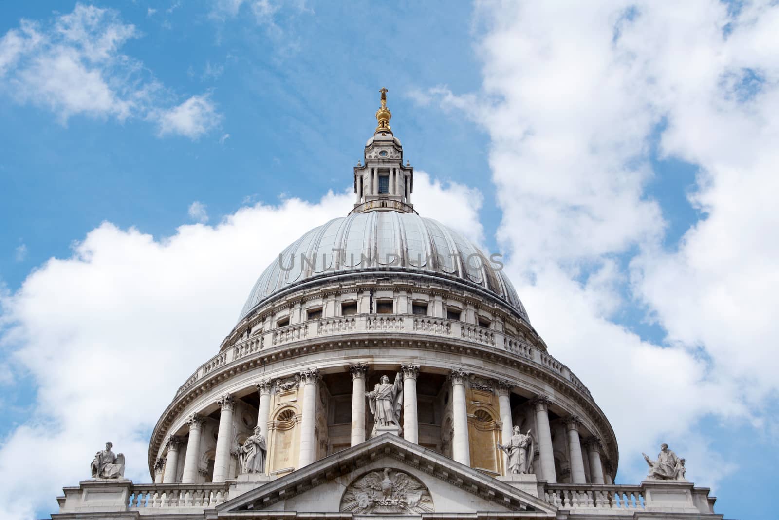 Closeup of the dome of St. Paul's Cathedral in London, England, designed by Sir Christopher Wren