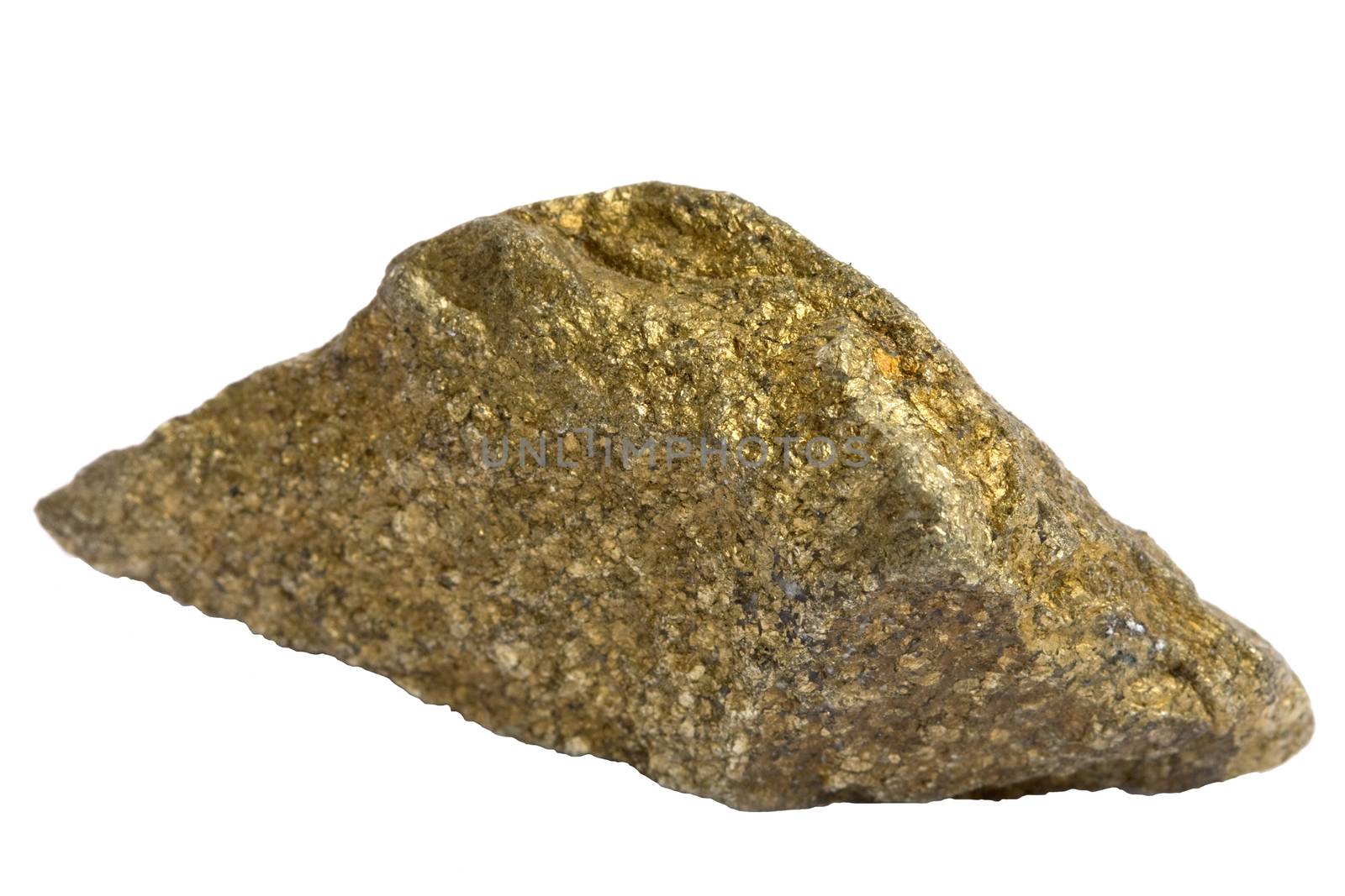 Single piece of chalcopyrite ore isolated on white