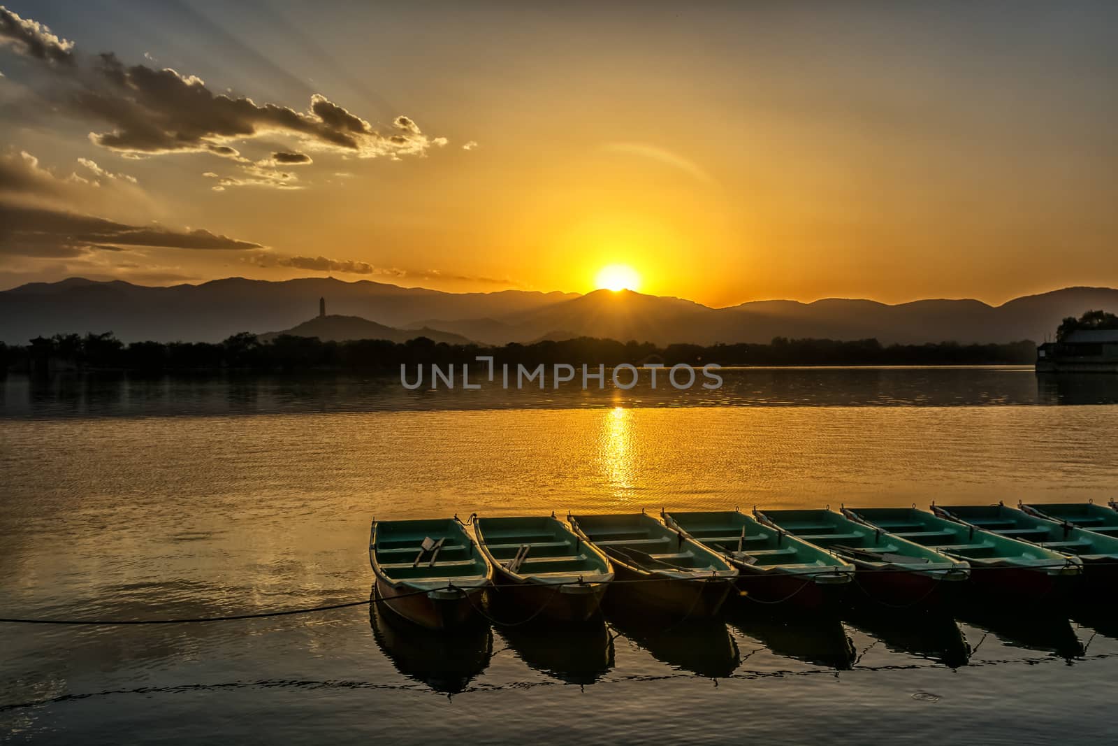 The kunming lake under the sunset in Summer Palace of Beijing, China