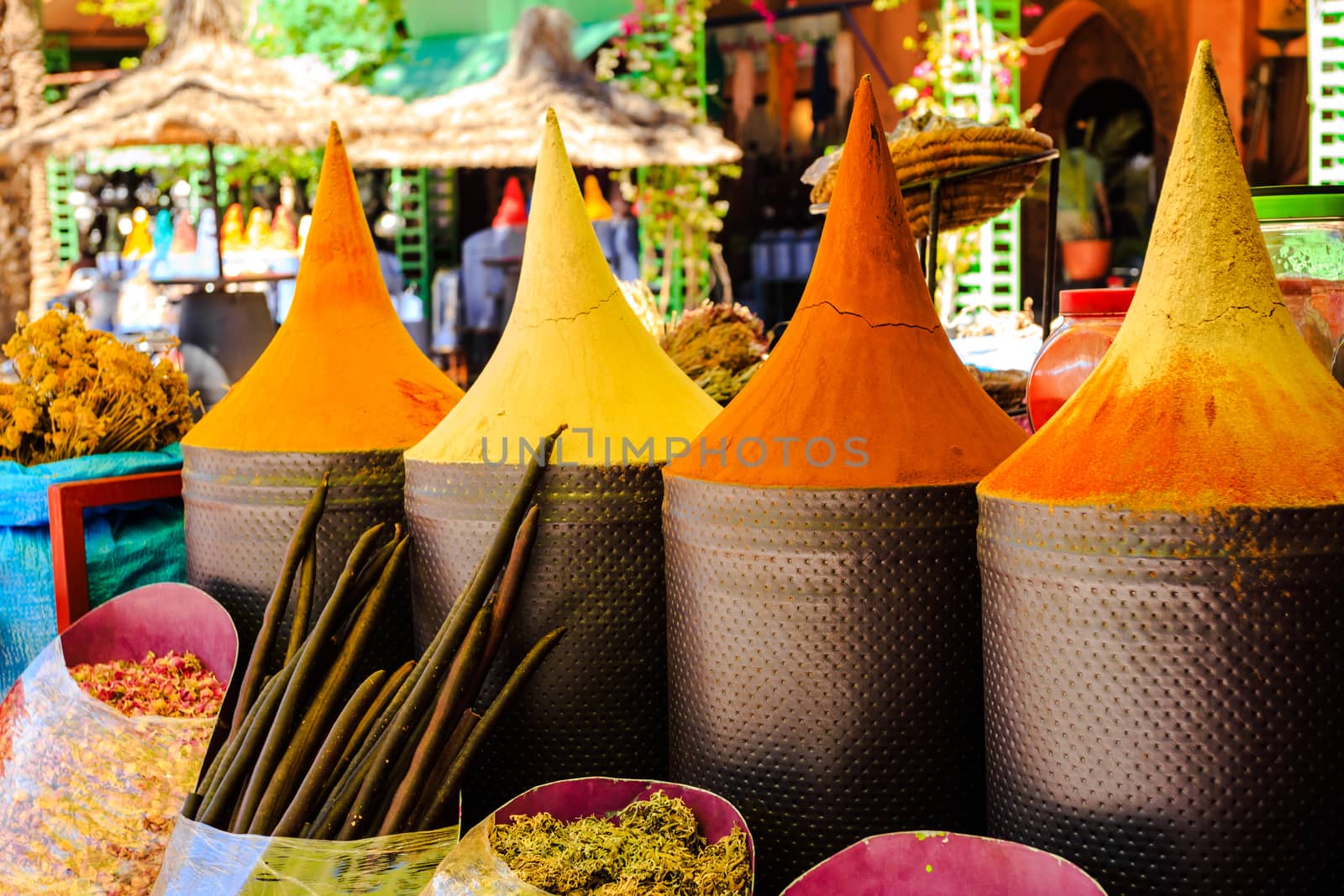 Moroccan spice stall in marrakech market morocco