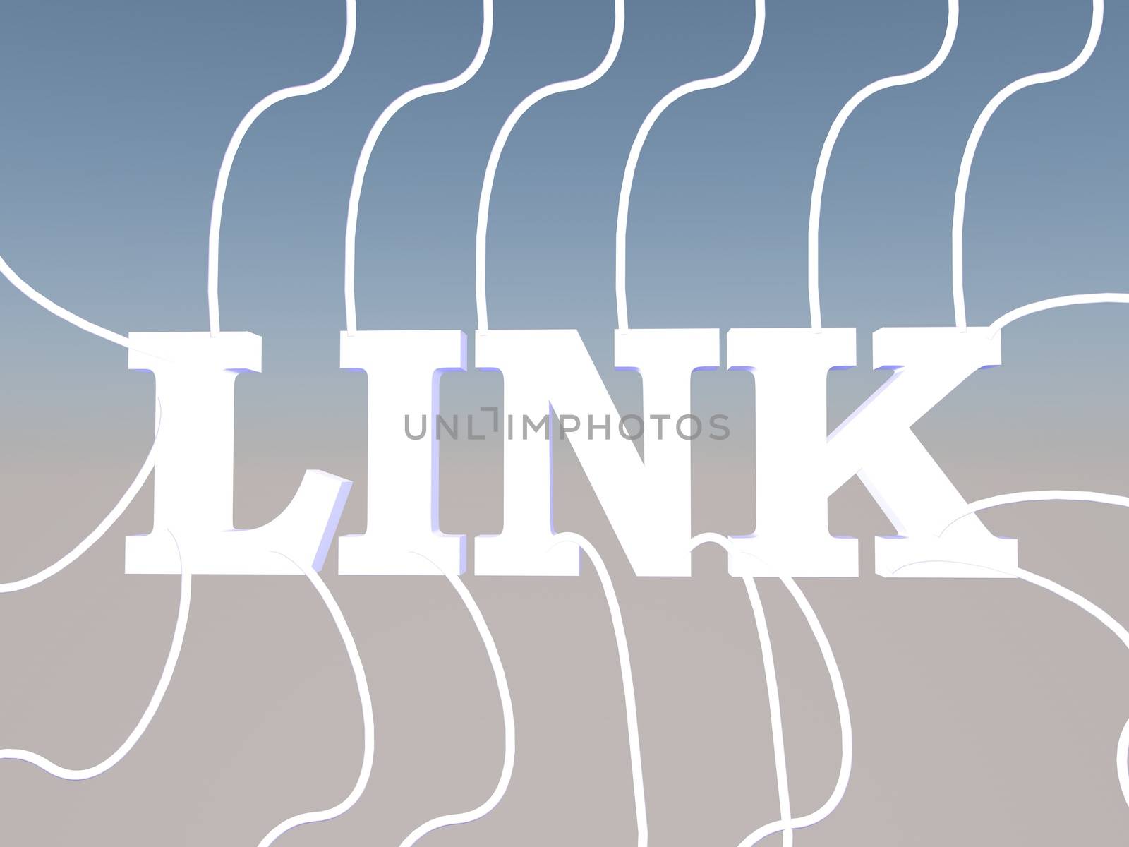 Text "Link" with conjunctions, white, 3d render