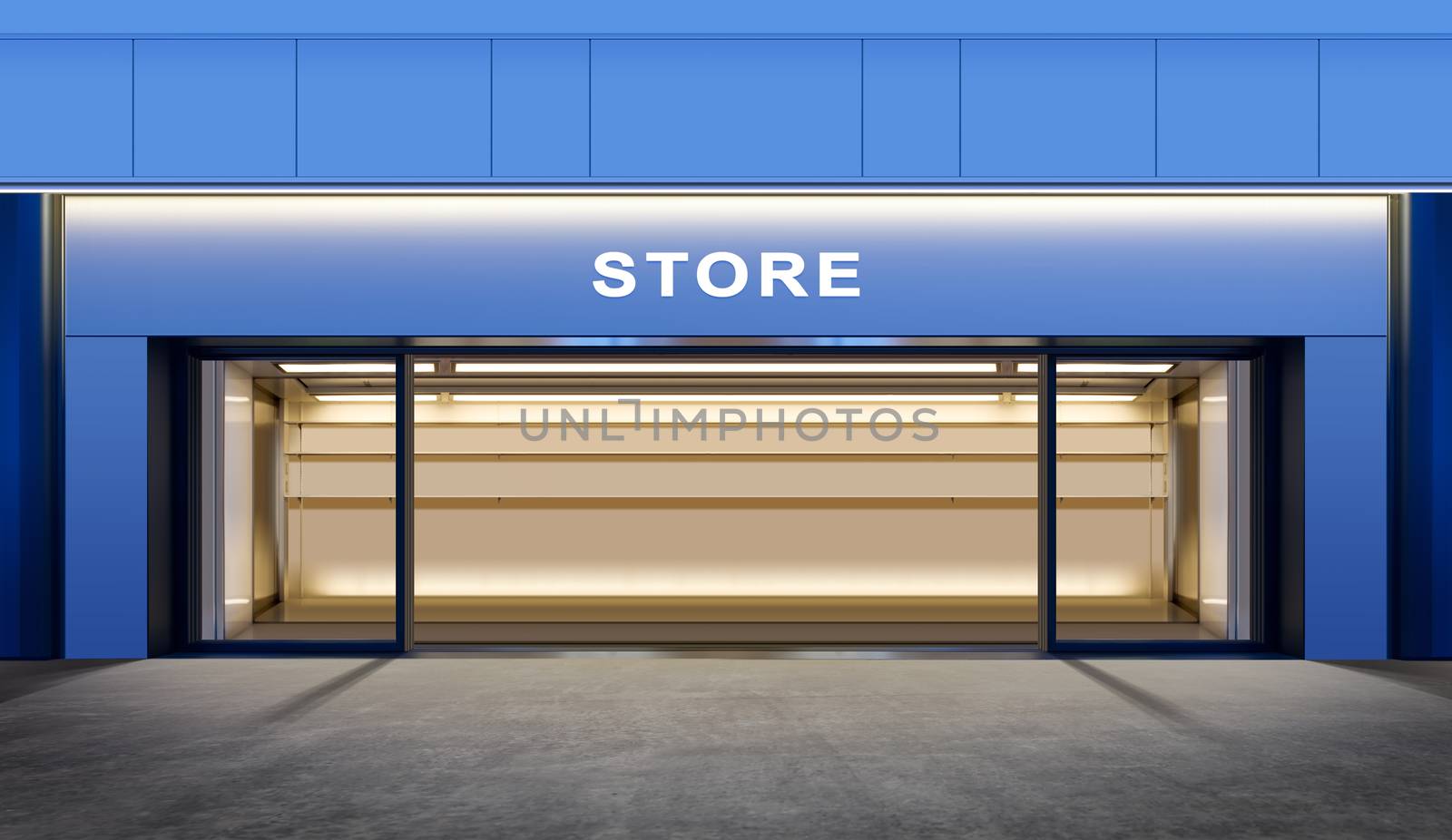 modern empty store on street of city at night time