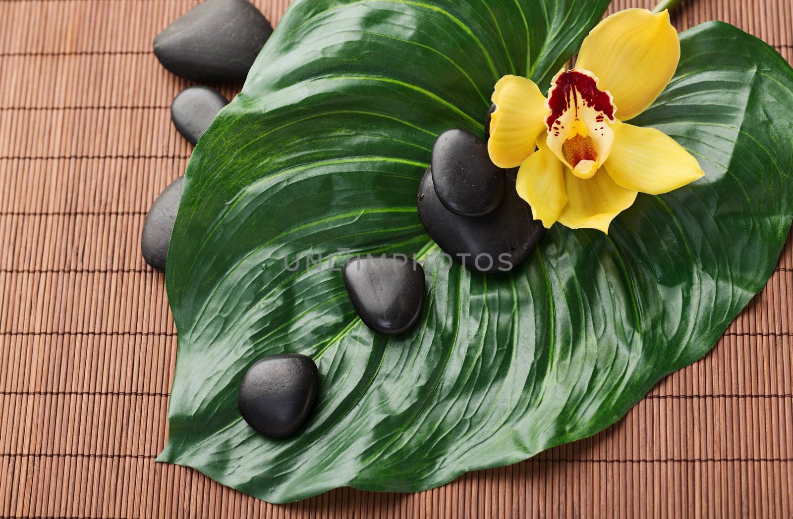 massage stones with flowers on mat by dolgachov