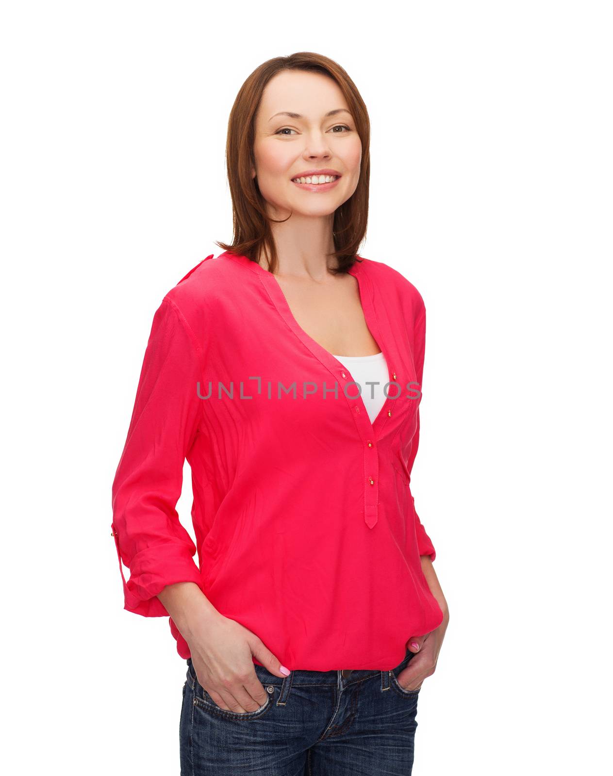 happy people concept - smiling woman in casual clothes