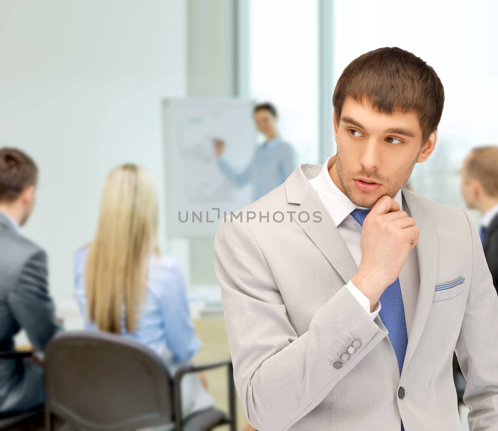 business and office concept - pensive man at office