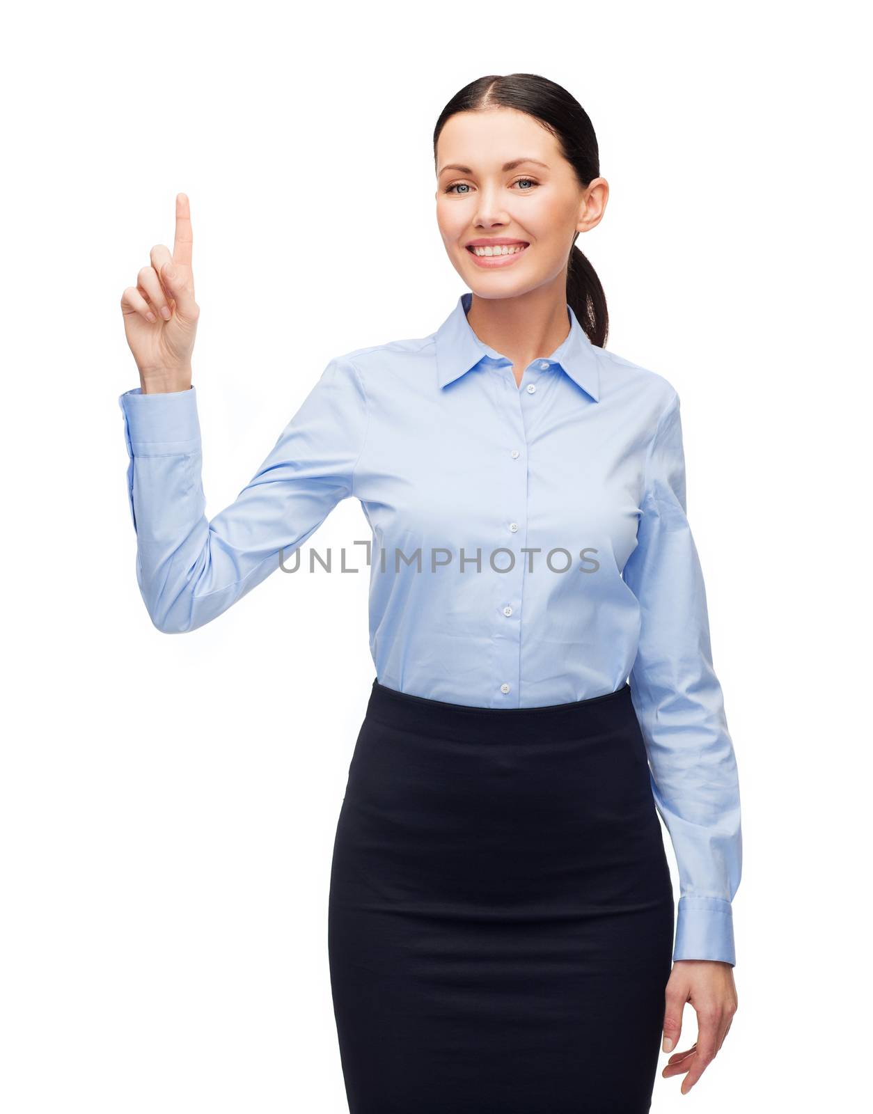 smiling woman with her finger up by dolgachov