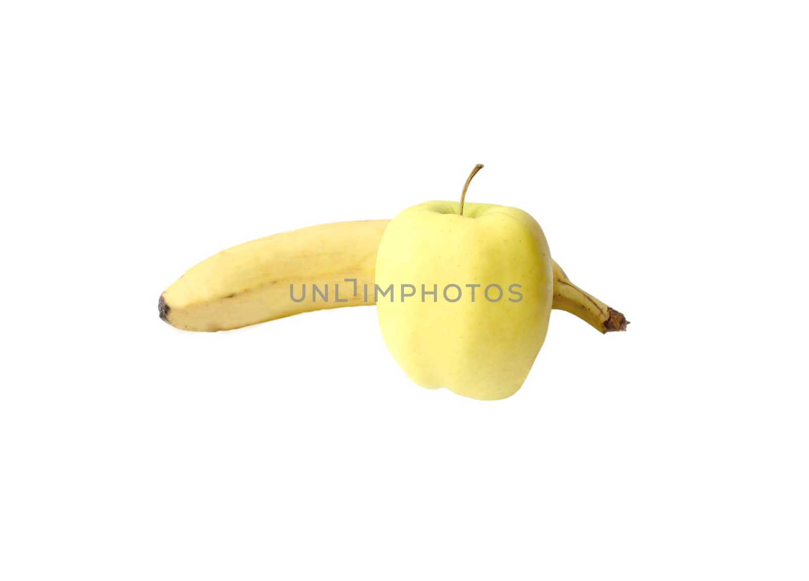 An Apple and a banana on a white background