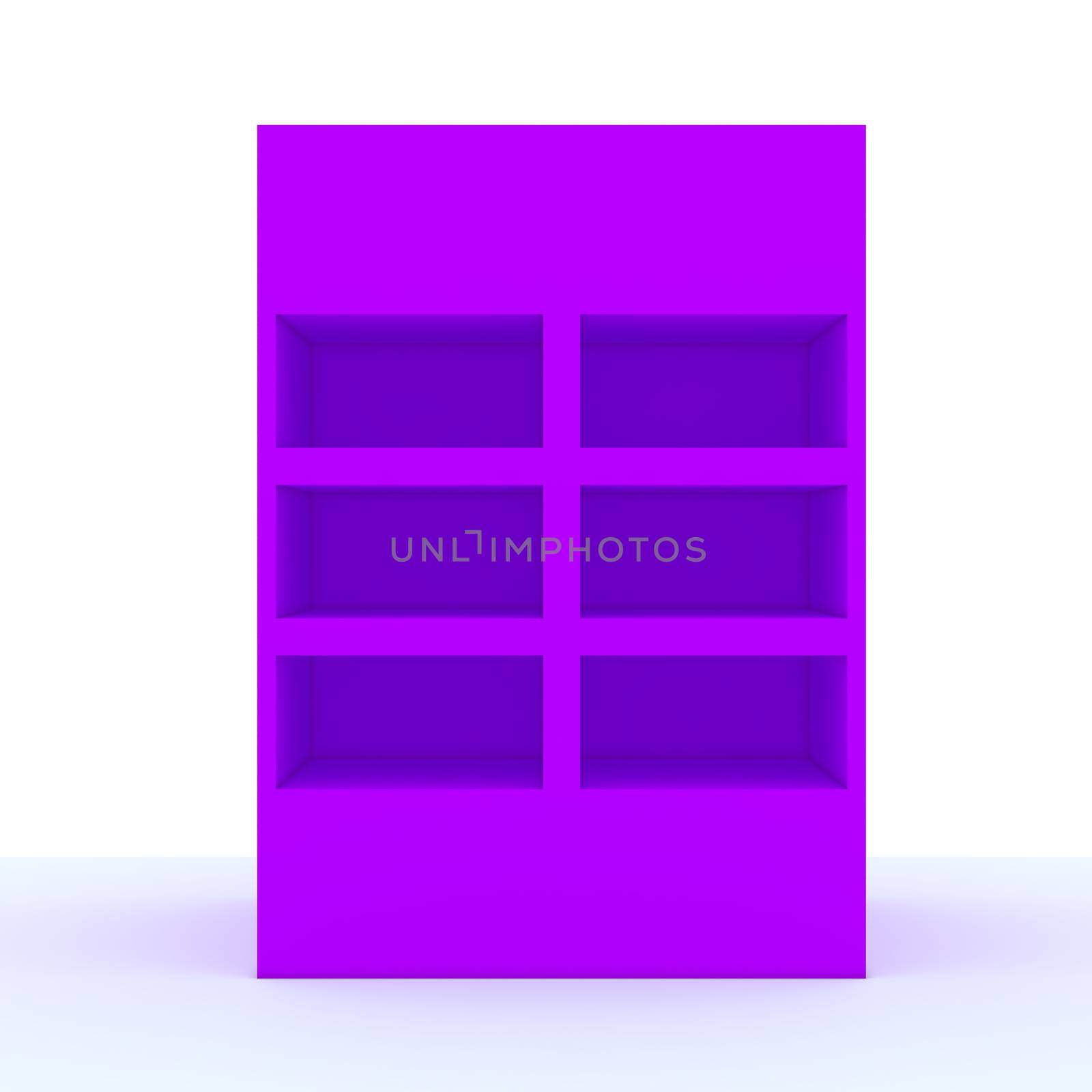Color purple shelf design with white wall