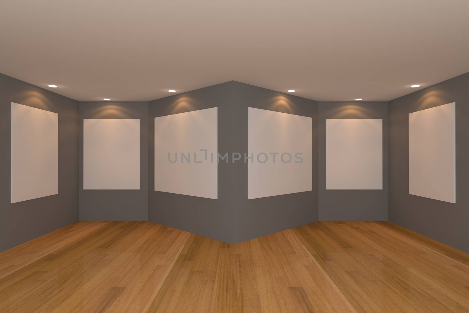 Empty room interior with white canvas on a green wall in the gallery.