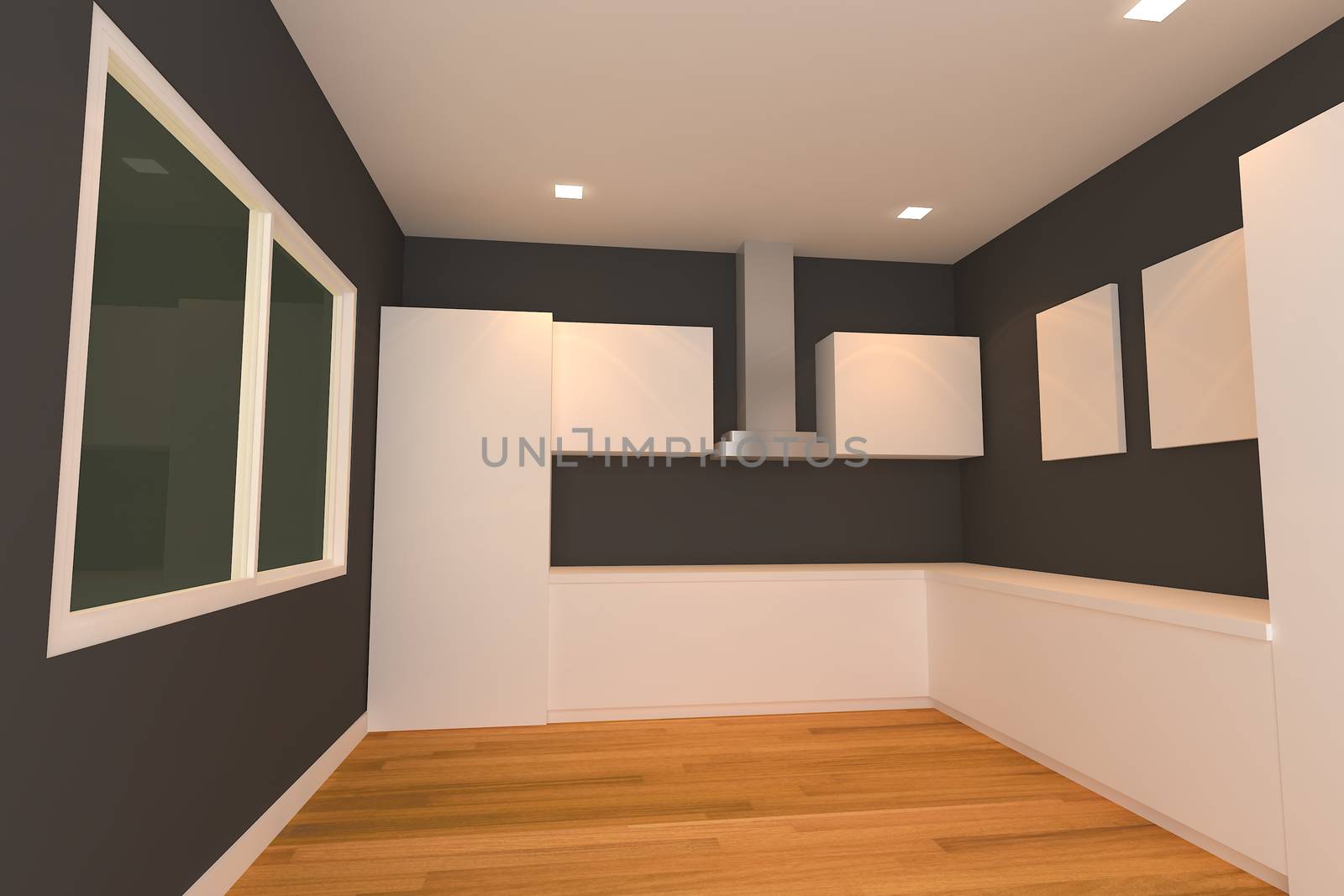 empty interior design for kitchen room with black wall.