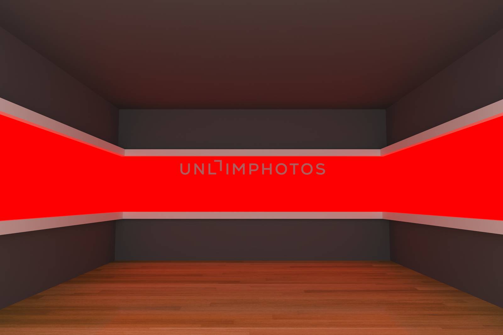 Empty room with red light shelves by sumetho
