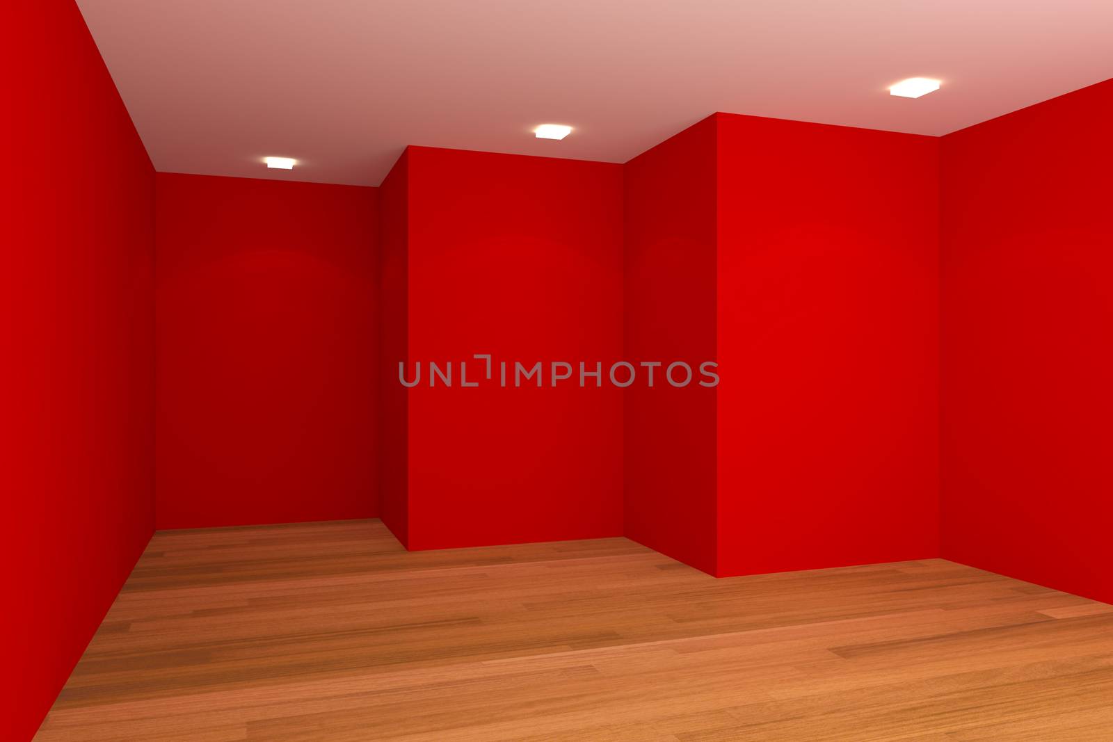 Home interior rendering with empty room color wall and decorated with wooden floors.