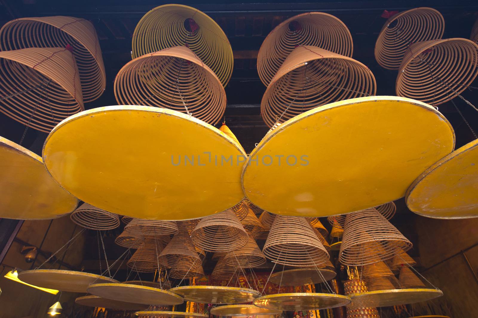 Spiral Chinese prayer joss-sticks in A-ma temple, Macau. by think4photop