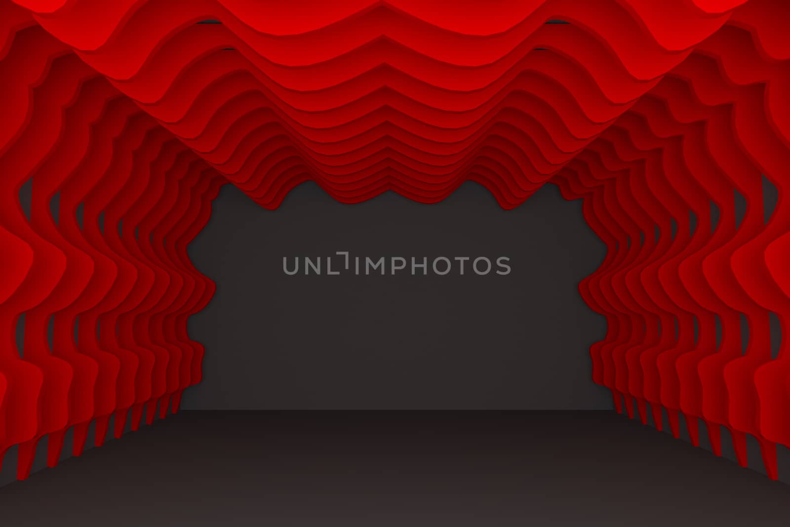 Abstract red curve wall with empty room