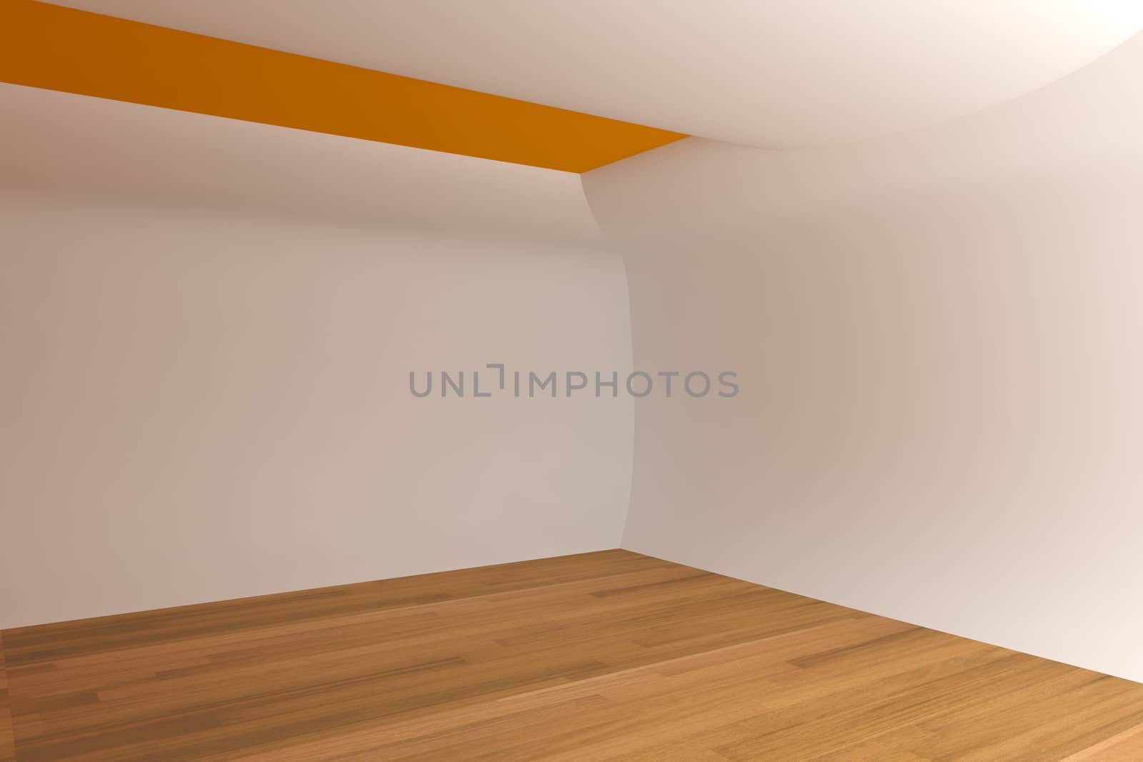 Abstract white curve wall with empty room wood floor