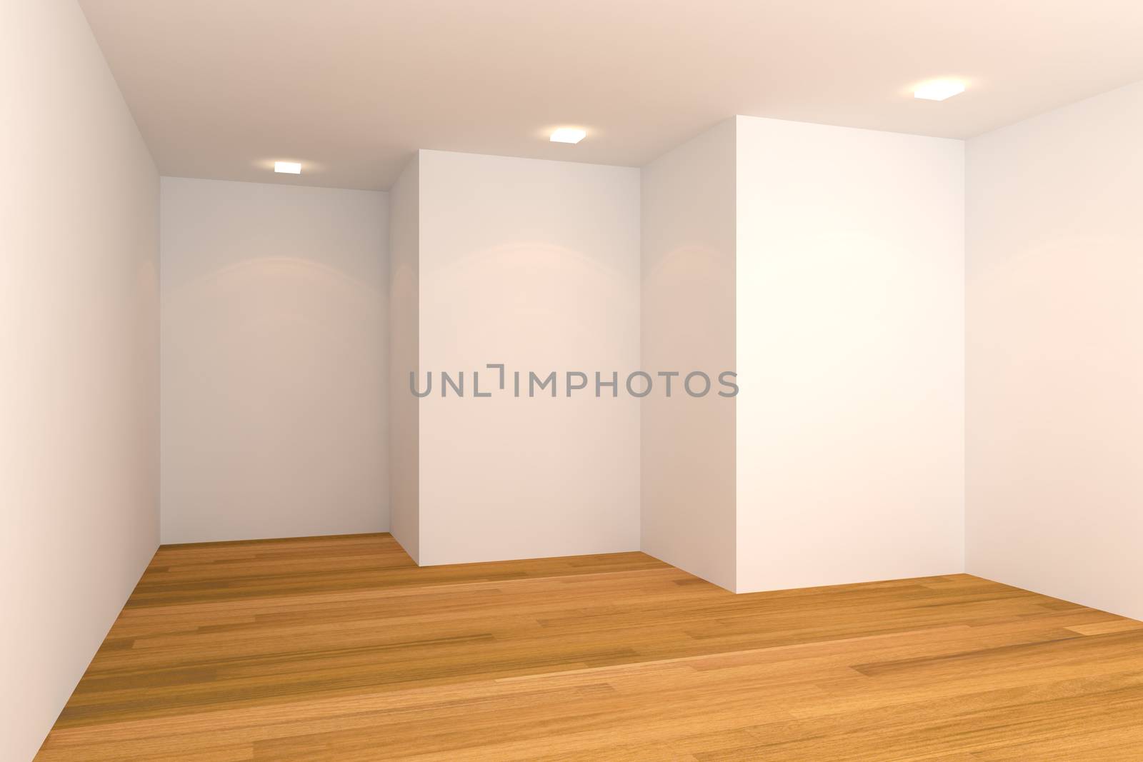 Home interior rendering with empty room color wall and decorated with wooden floors. 