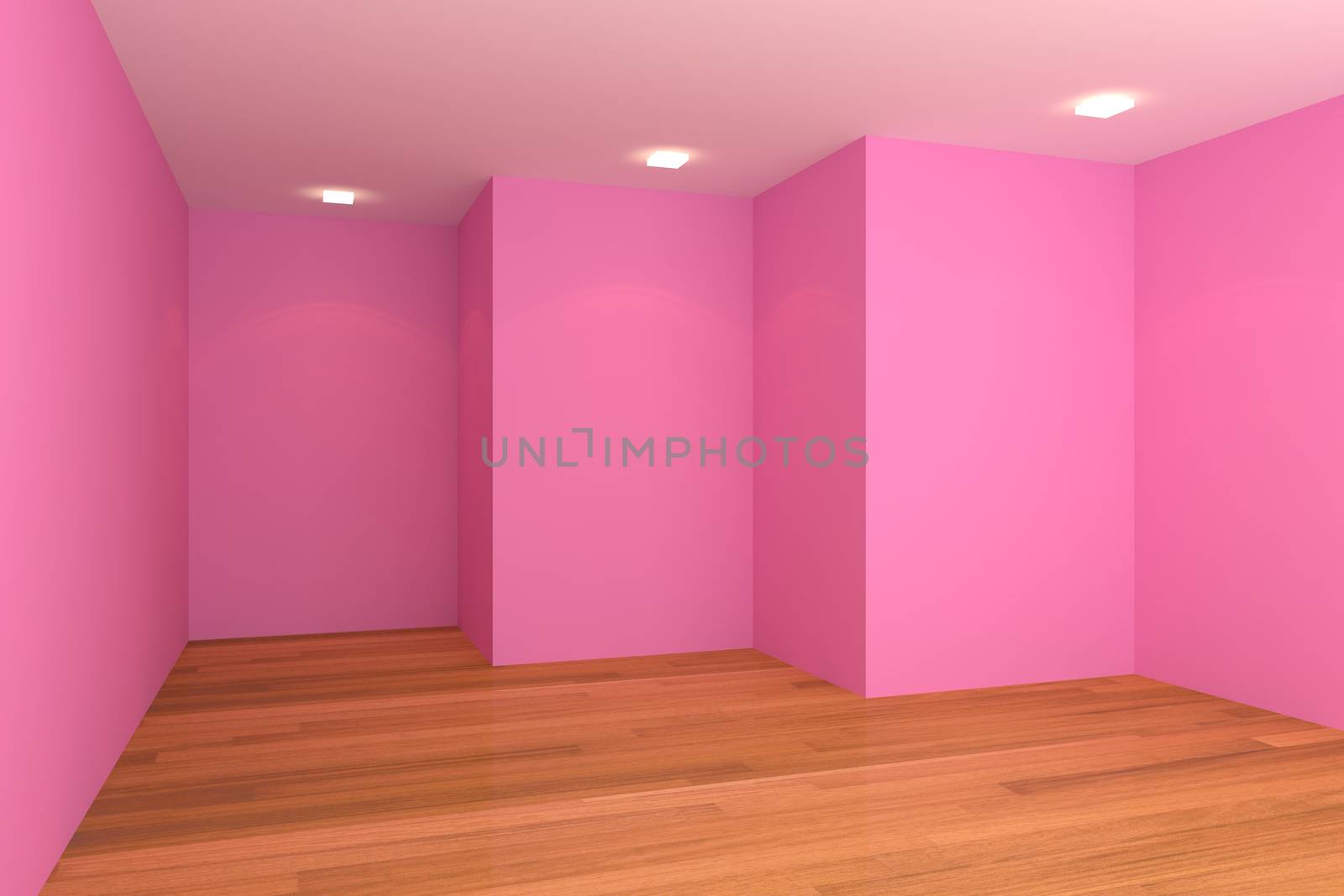 Home interior rendering with empty room color wall and decorated with wooden floors.