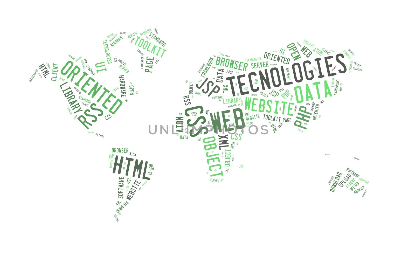 Web Technology word with world map shape by huntz