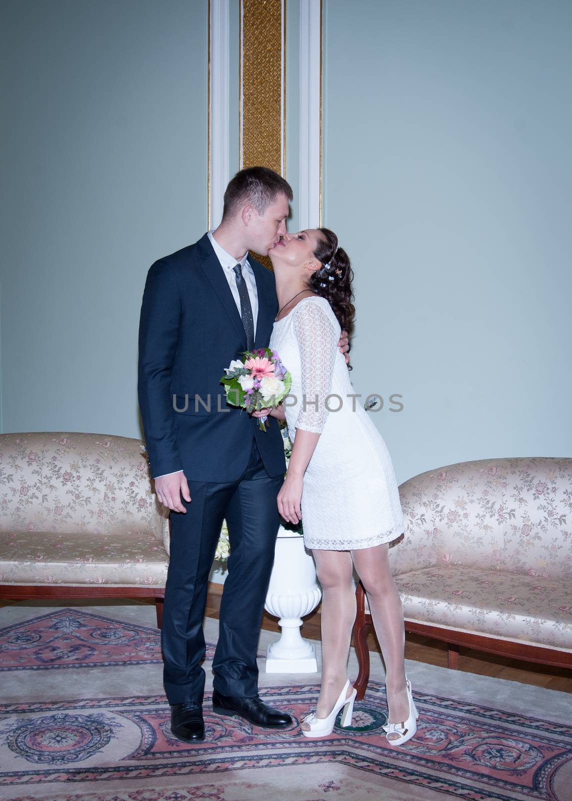 bride and groom in the wedding Palace