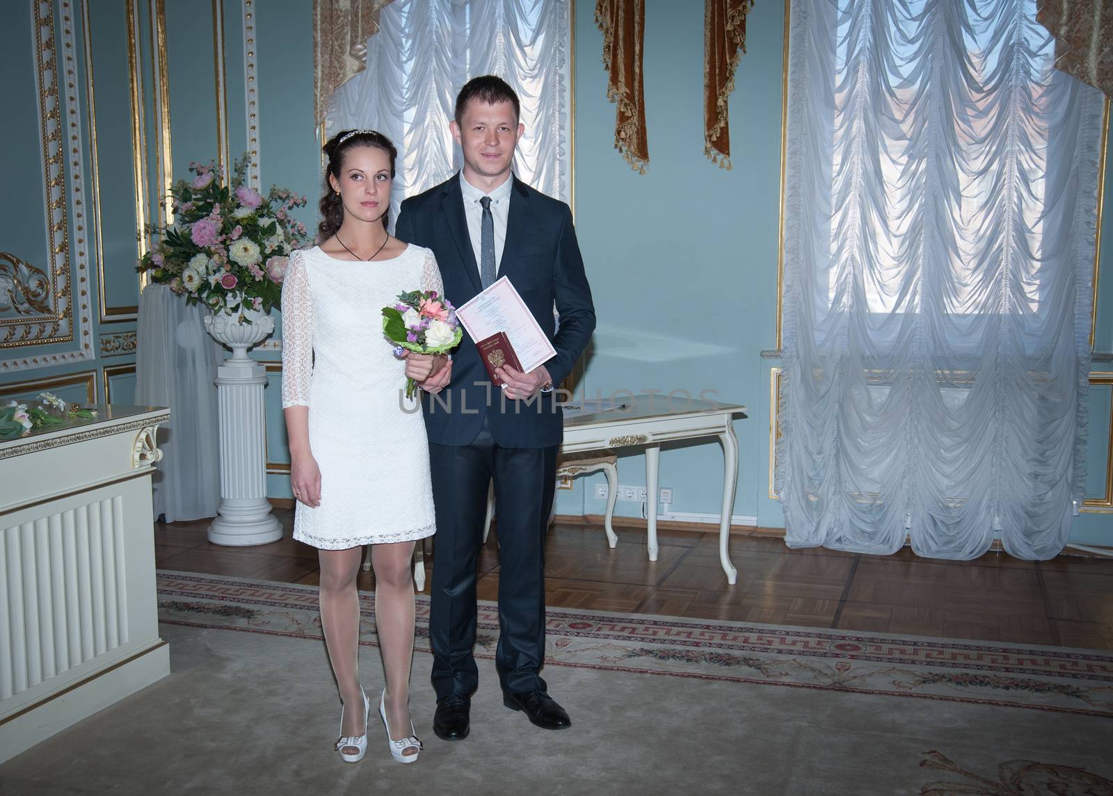 bride and groom in the wedding Palace