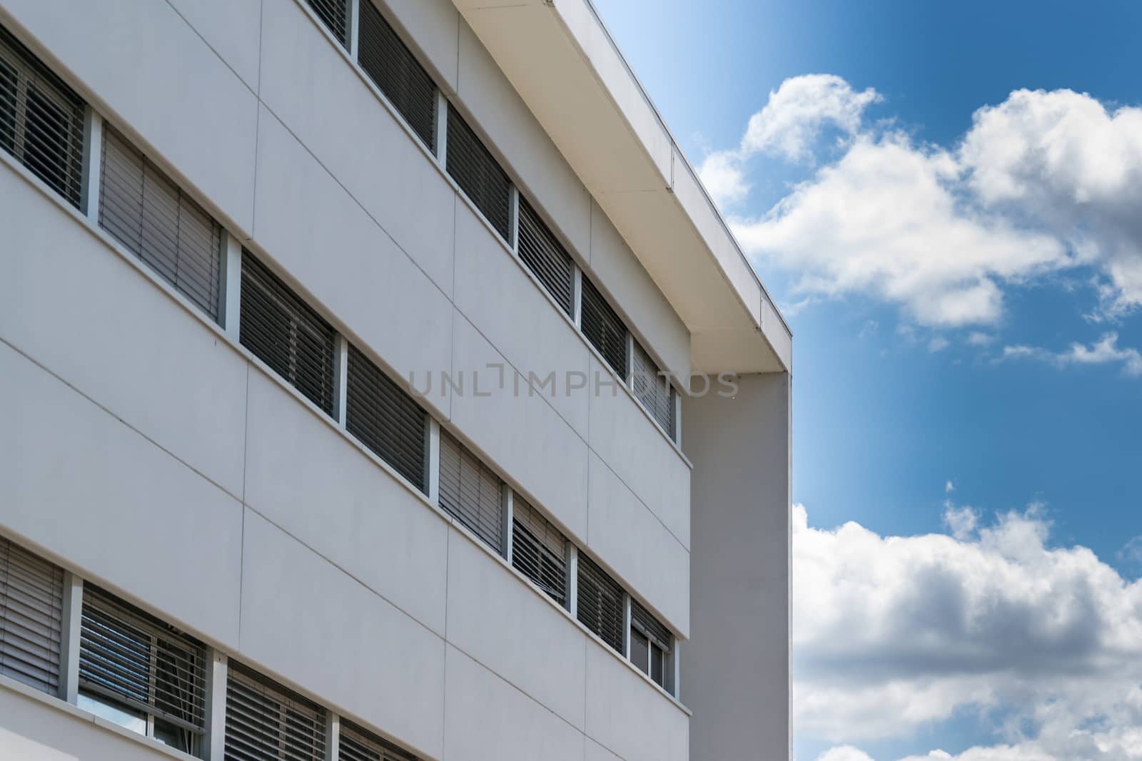 new prefabricated office building with white facade