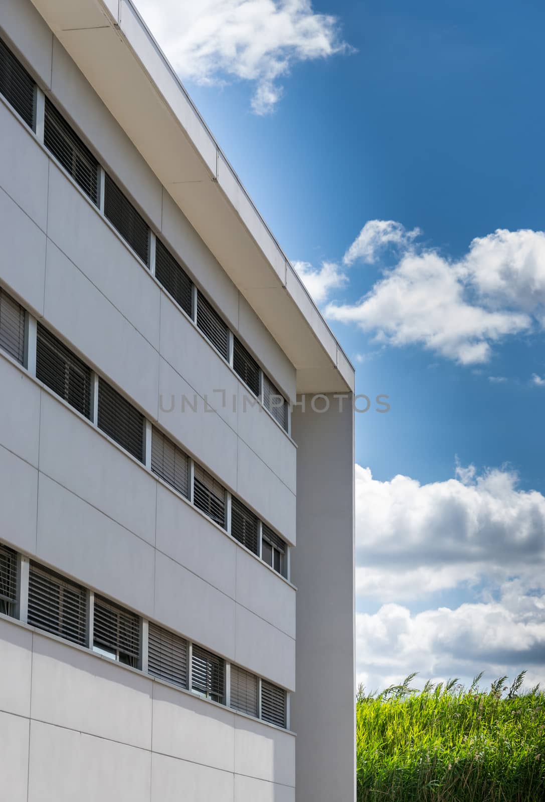 new prefabricated office building with white facade