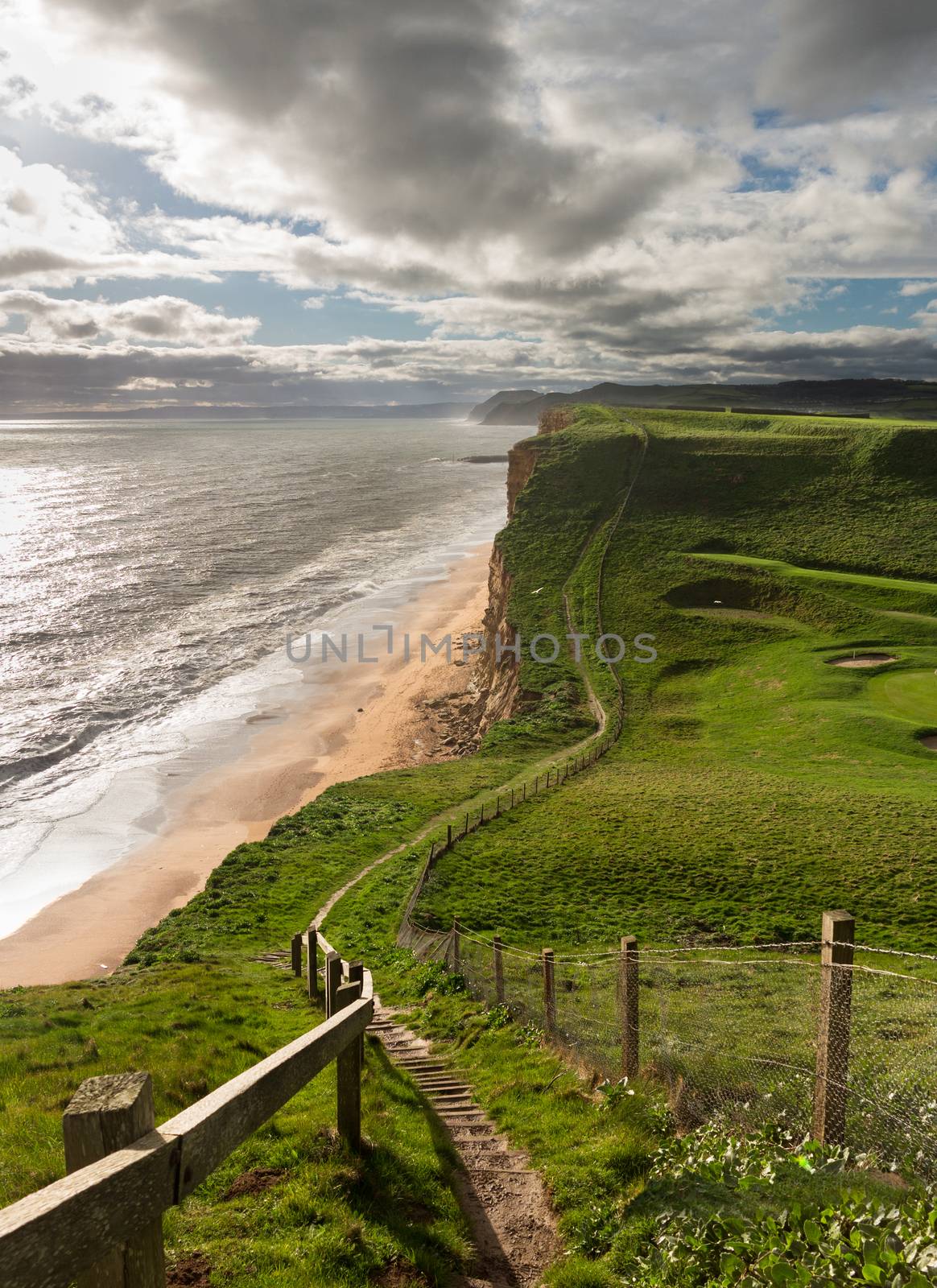 Cliff top path along the headland on Jurassic Coast cliffs  at West Bay in Dorset. This was used as the location for the Broadchurch TV series