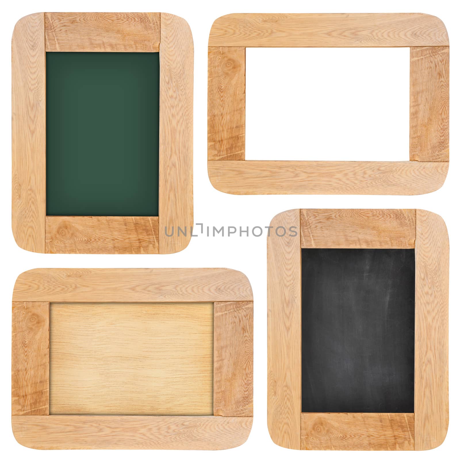 Collection of Old chalk board with wood frame isolated on white background