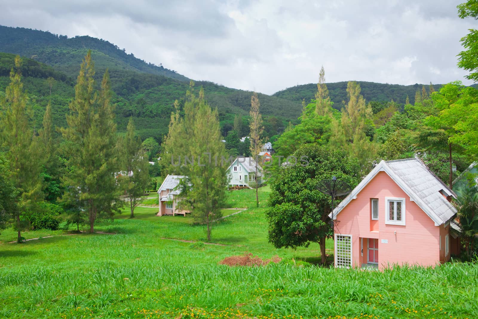 Beautiful landscape of small village and mountain