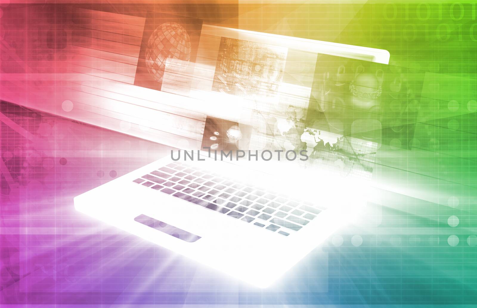 Computer Technology with Laptop and Digital Art
