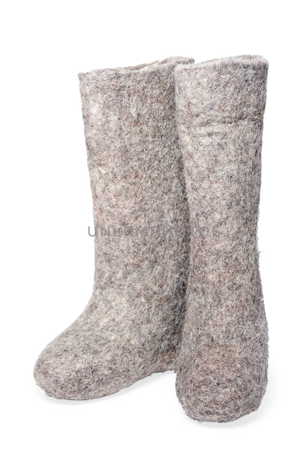 Felt boots gray on white background by kosmsos111