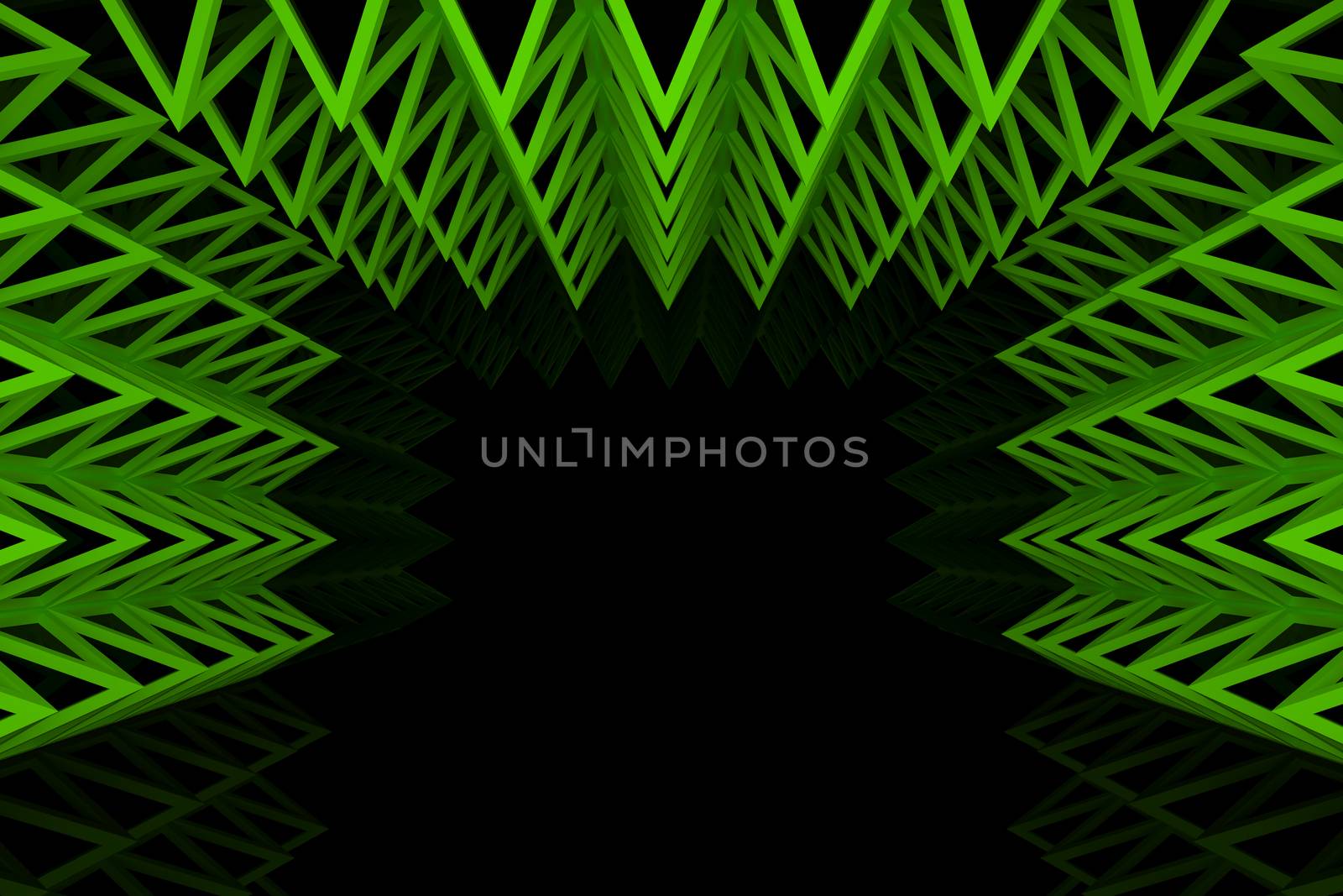 Abstract green triangle truss wall with empty room