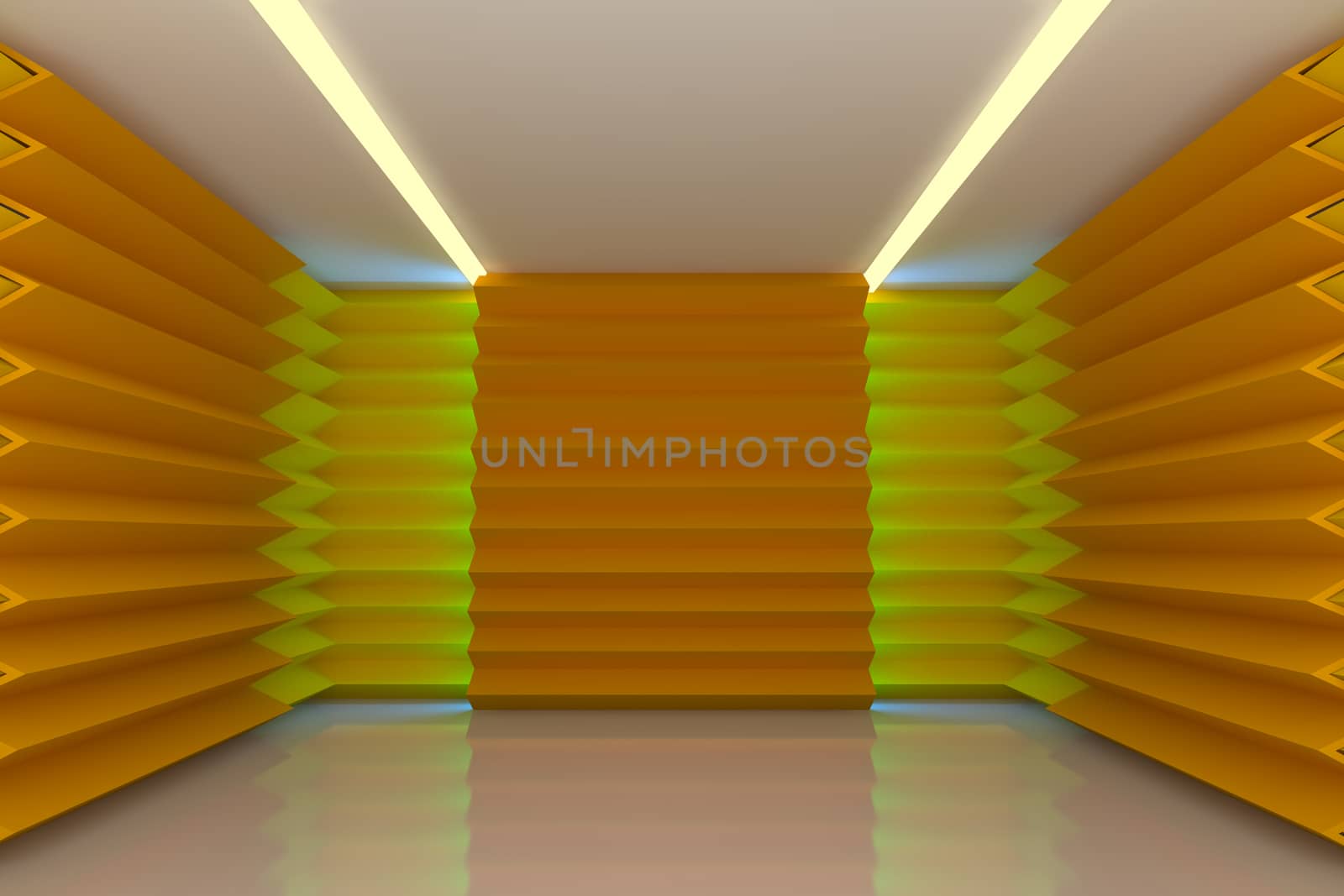 Abstract yellow serrated wall with empty room 