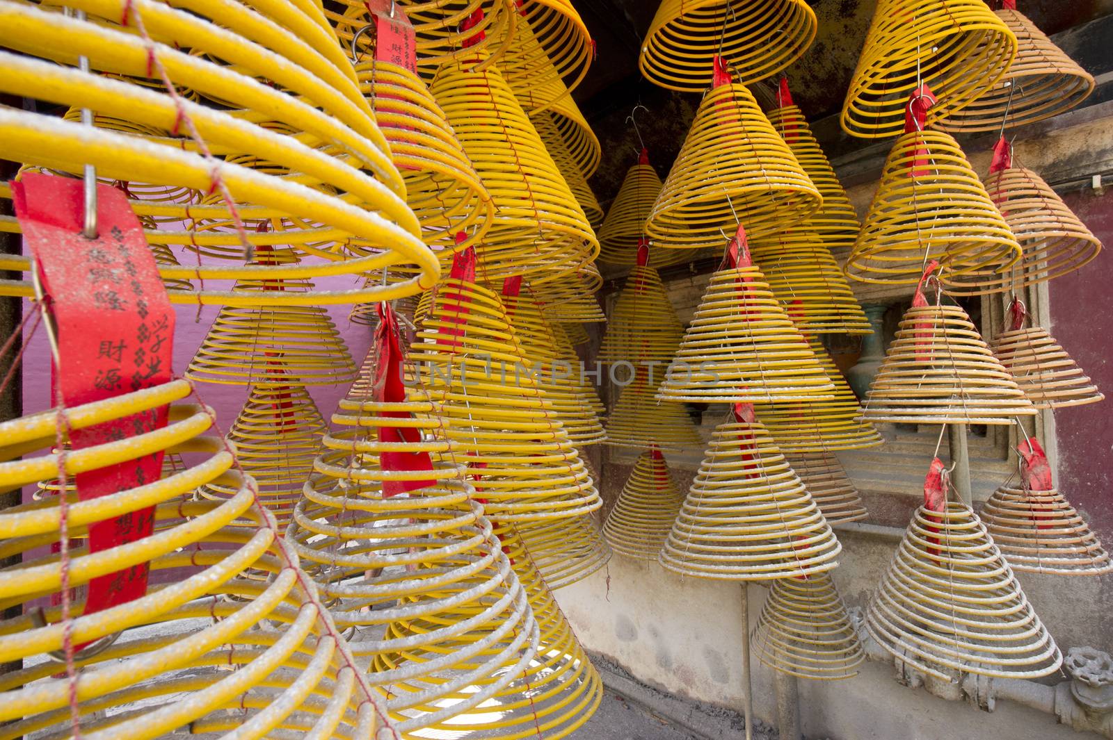 Spiral Chinese prayer joss-sticks in A-ma temple, Macau. by think4photop