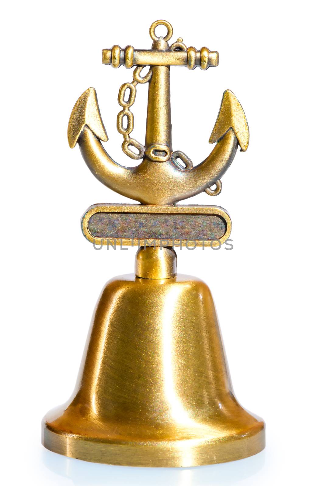 brass bell with nautical décor on white background by kosmsos111