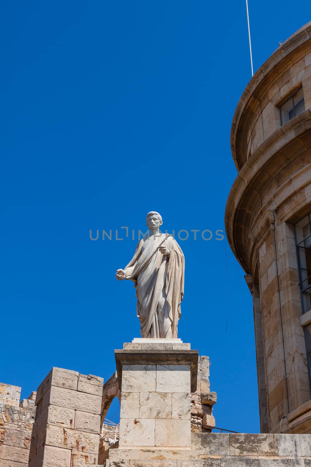 View of a statue of Caesar Augustus in Tarragona, Spain