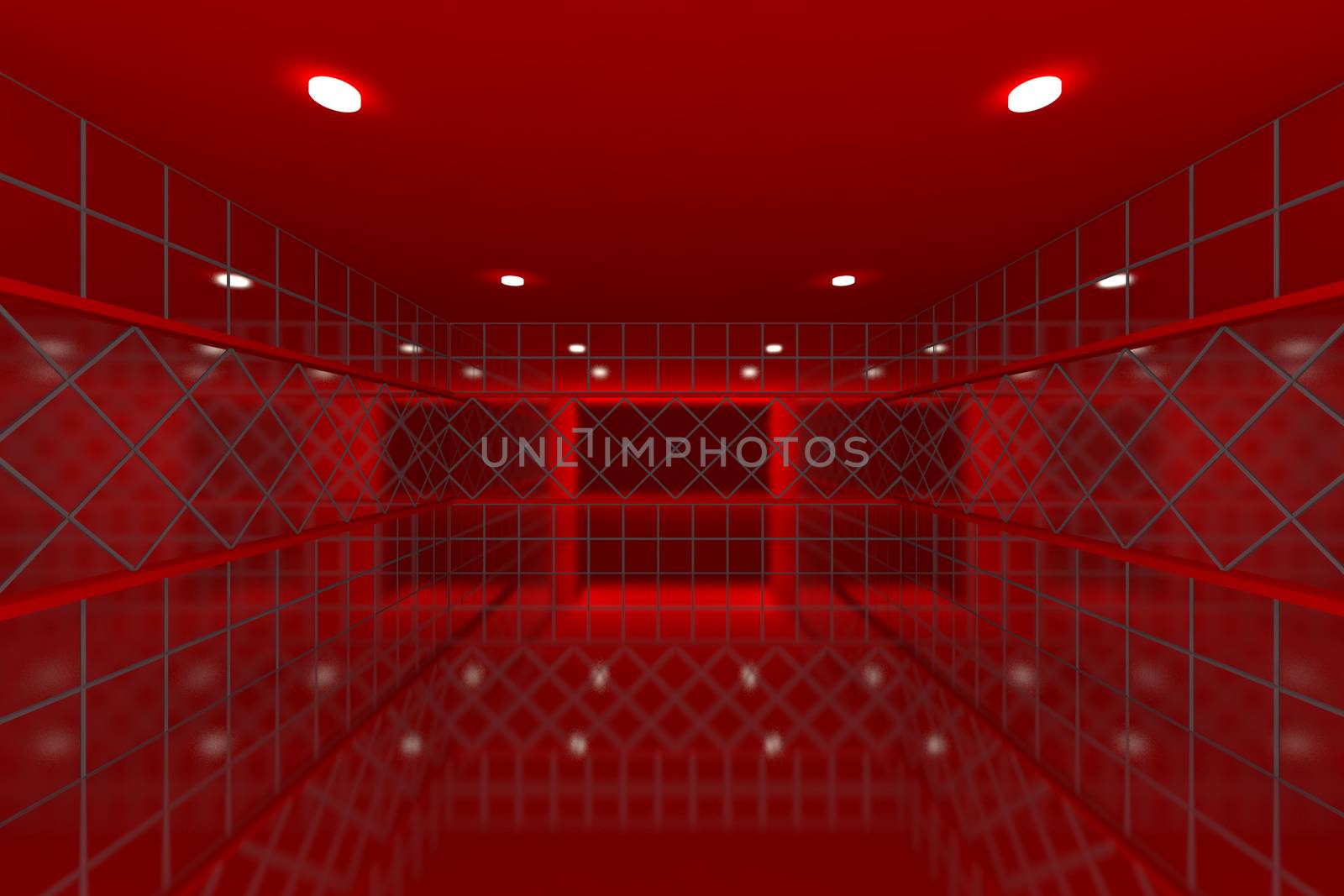 Empty room with color red tile wall 
