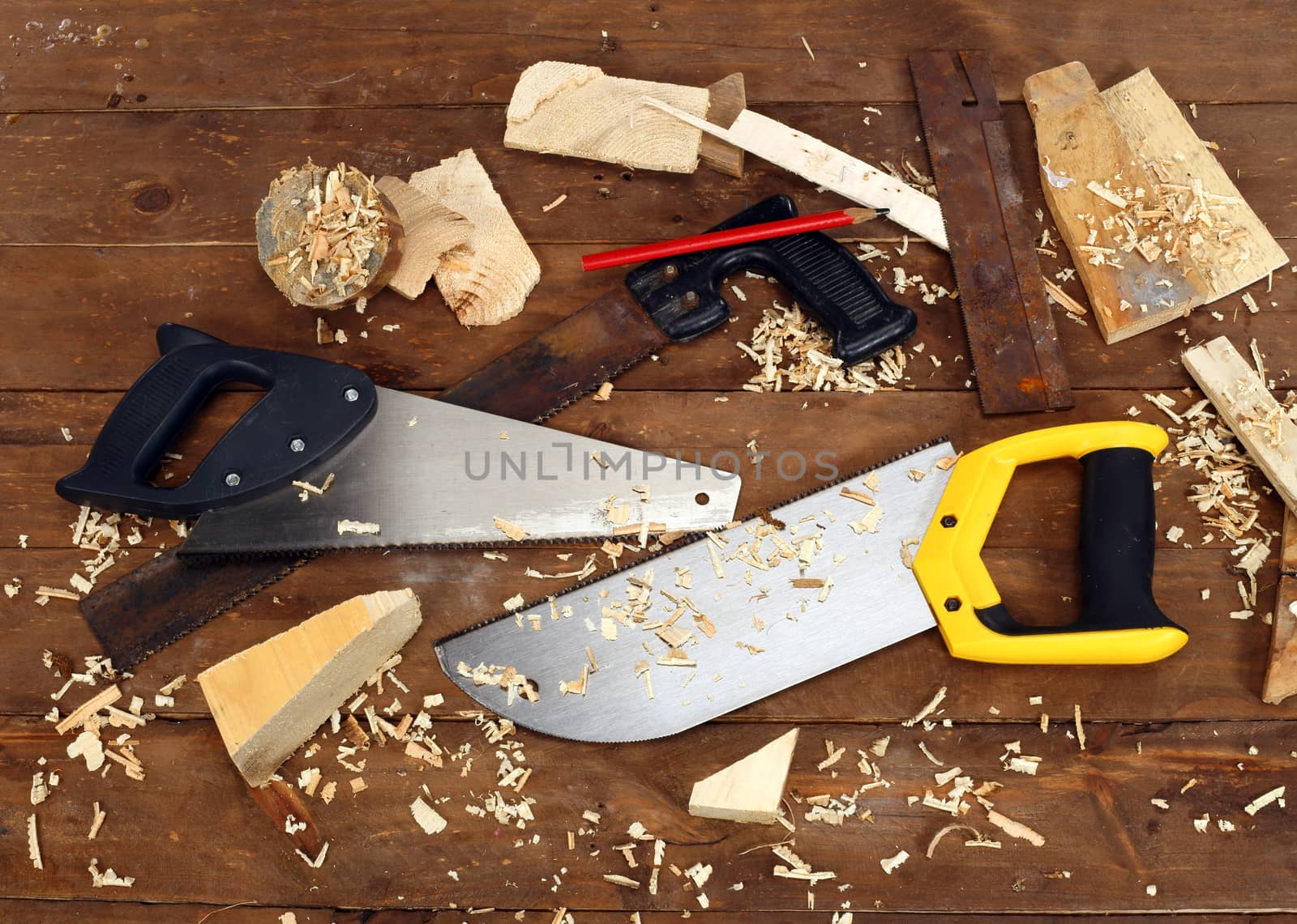 carpenter's tool on a workbench close up