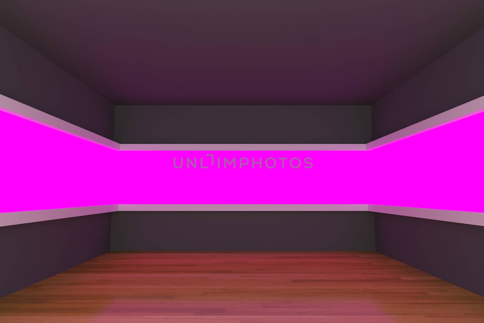 Empty room with pink light shelves by sumetho