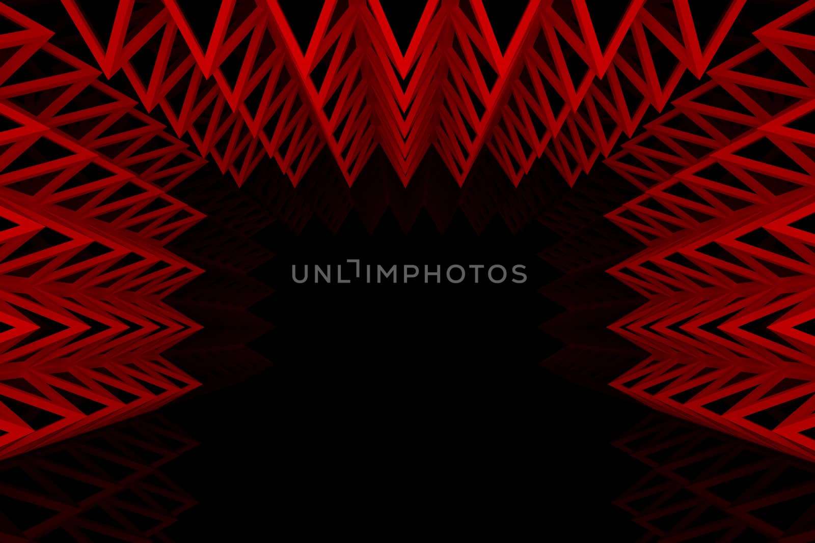 Abstract red triangle truss wall with empty room