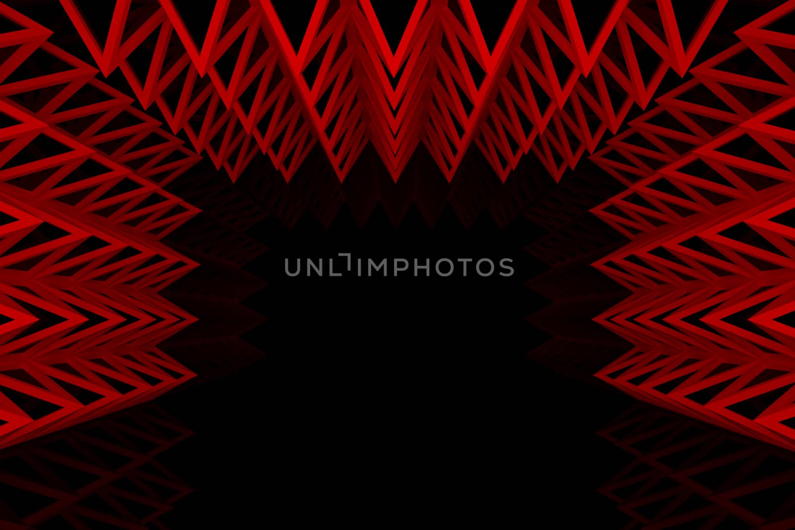 Abstract red triangle truss wall with empty room