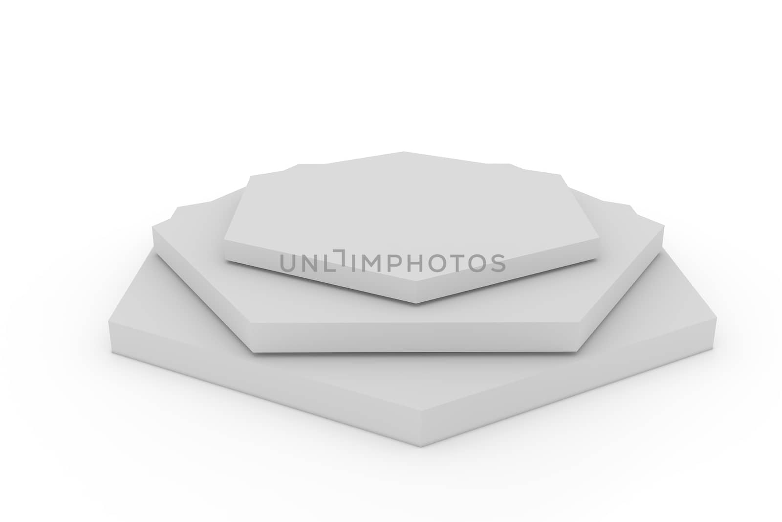 3d isolated Empty hexagon podium on white background.