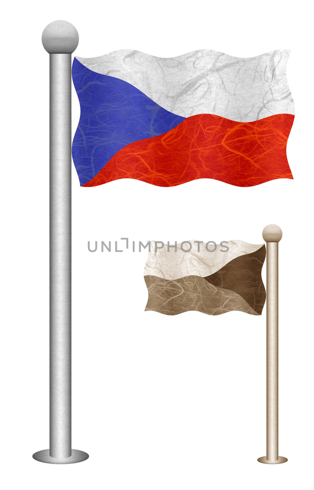 Czech Republic flag waving on the wind. Flags of countries in Europe. Mulberry paper on white background.