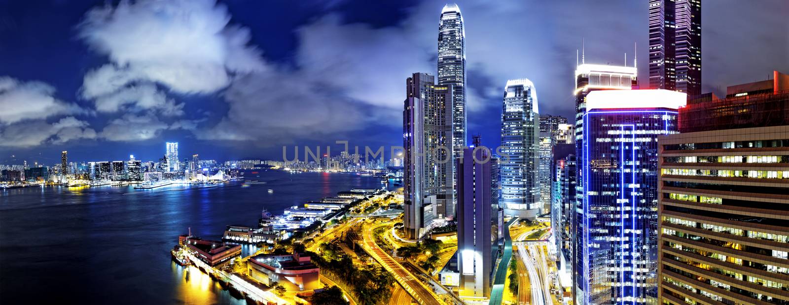 Hong Kong Skylines at finance zone at night