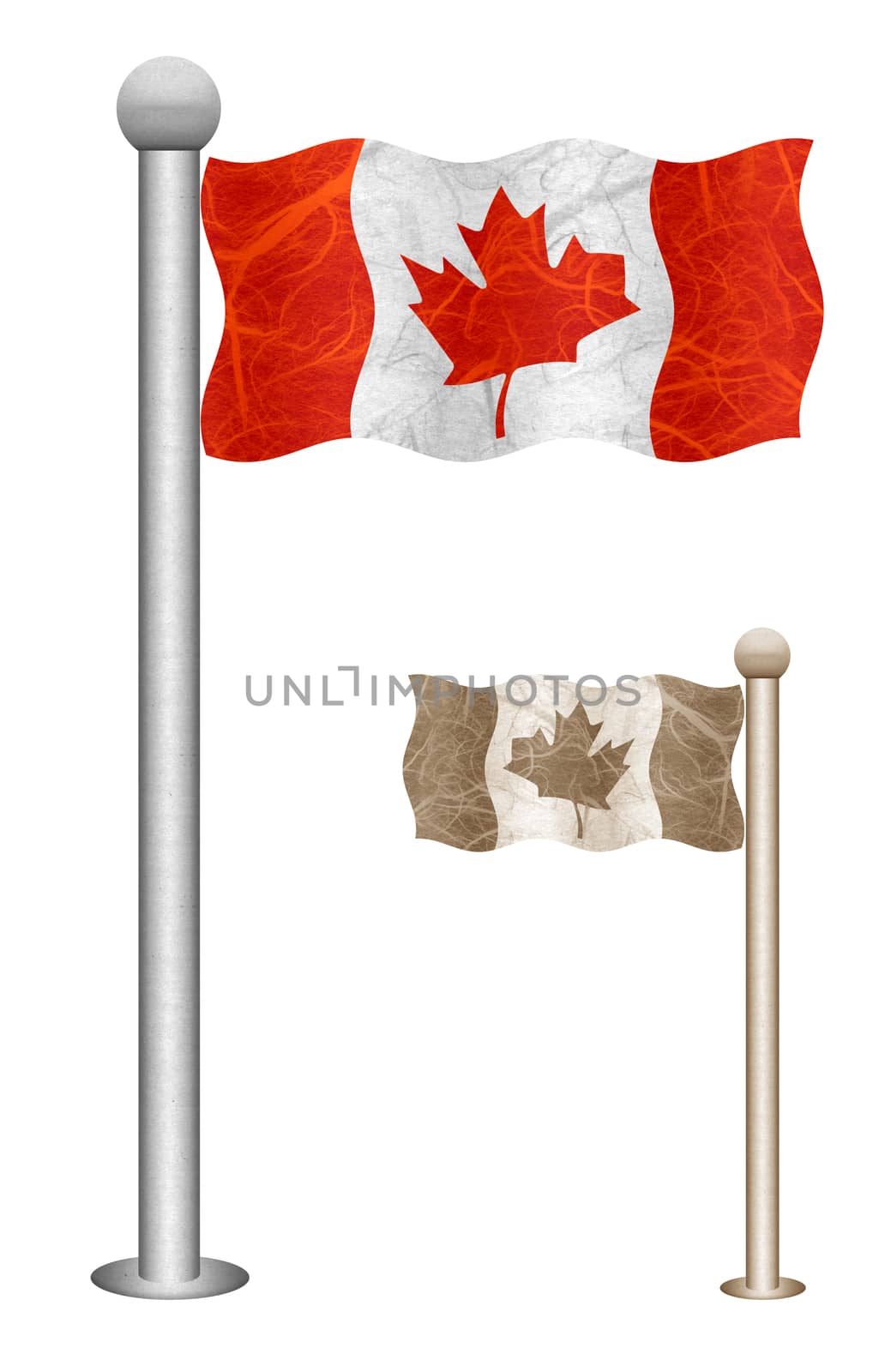 Canada flag waving on the wind. Flags of countries in North America. Mulberry paper on white background.