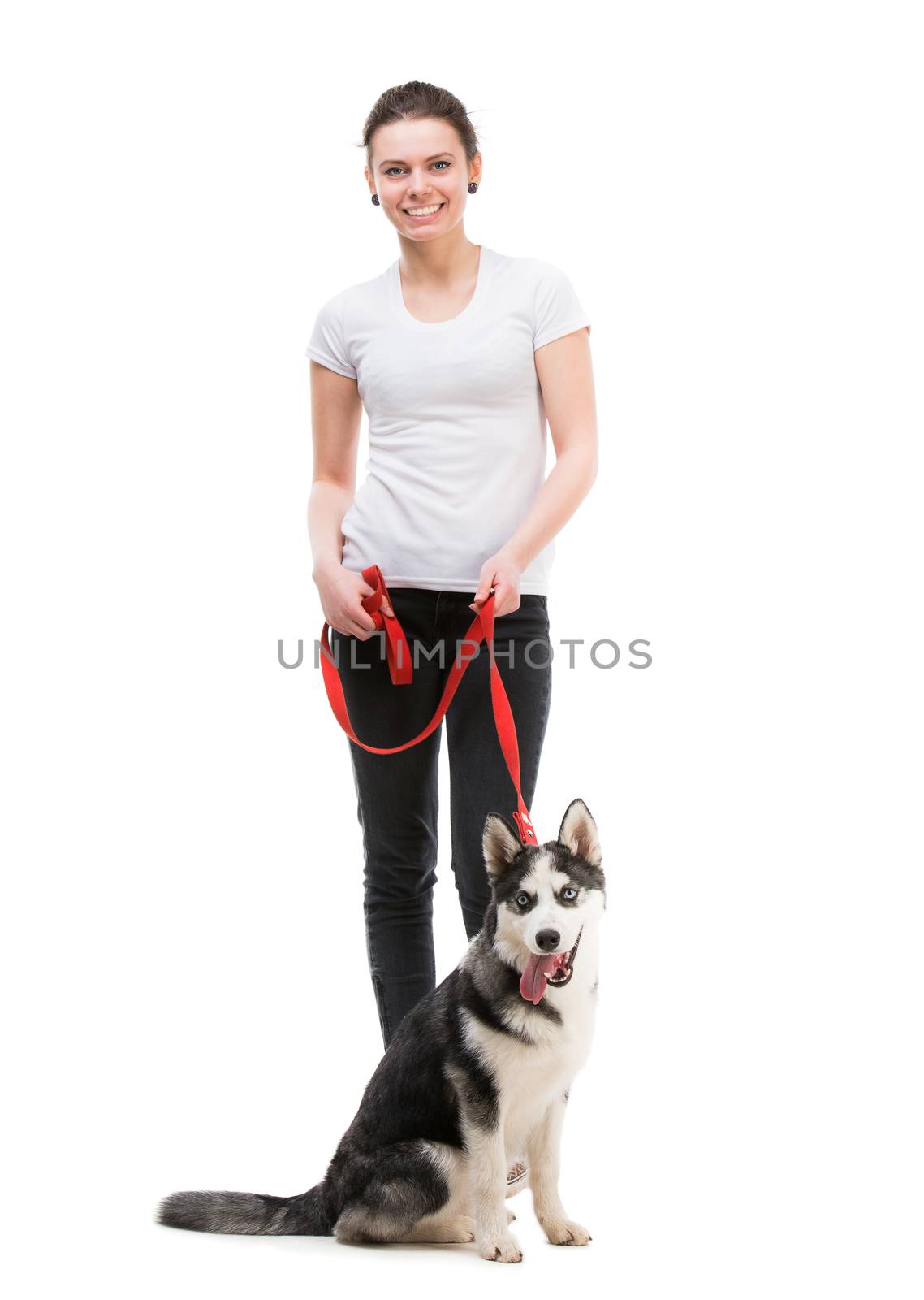 happy young girl and dog Husky by GekaSkr