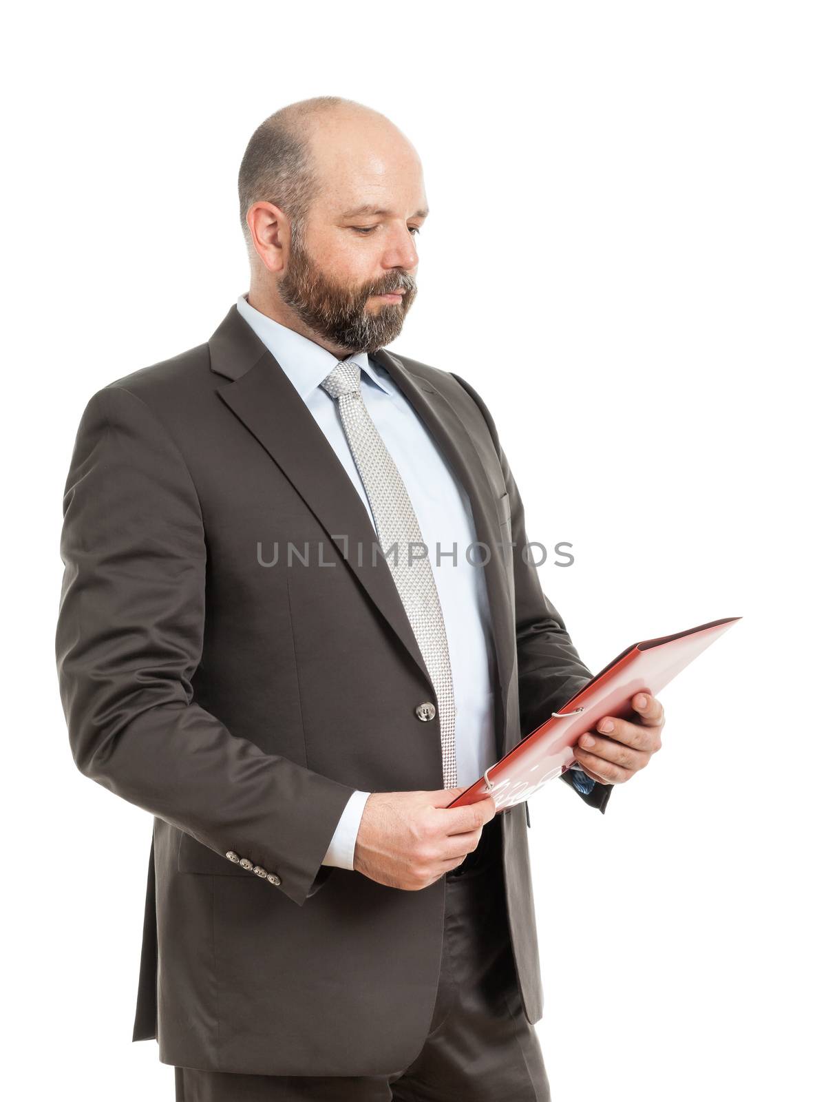 An image of a handsome business man with a red folder