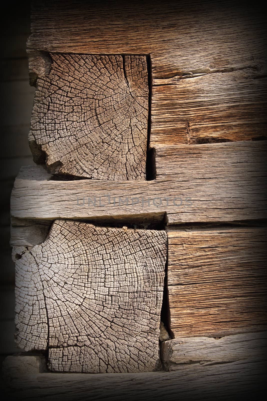 traditional wood beams detail on transylvanian church wall