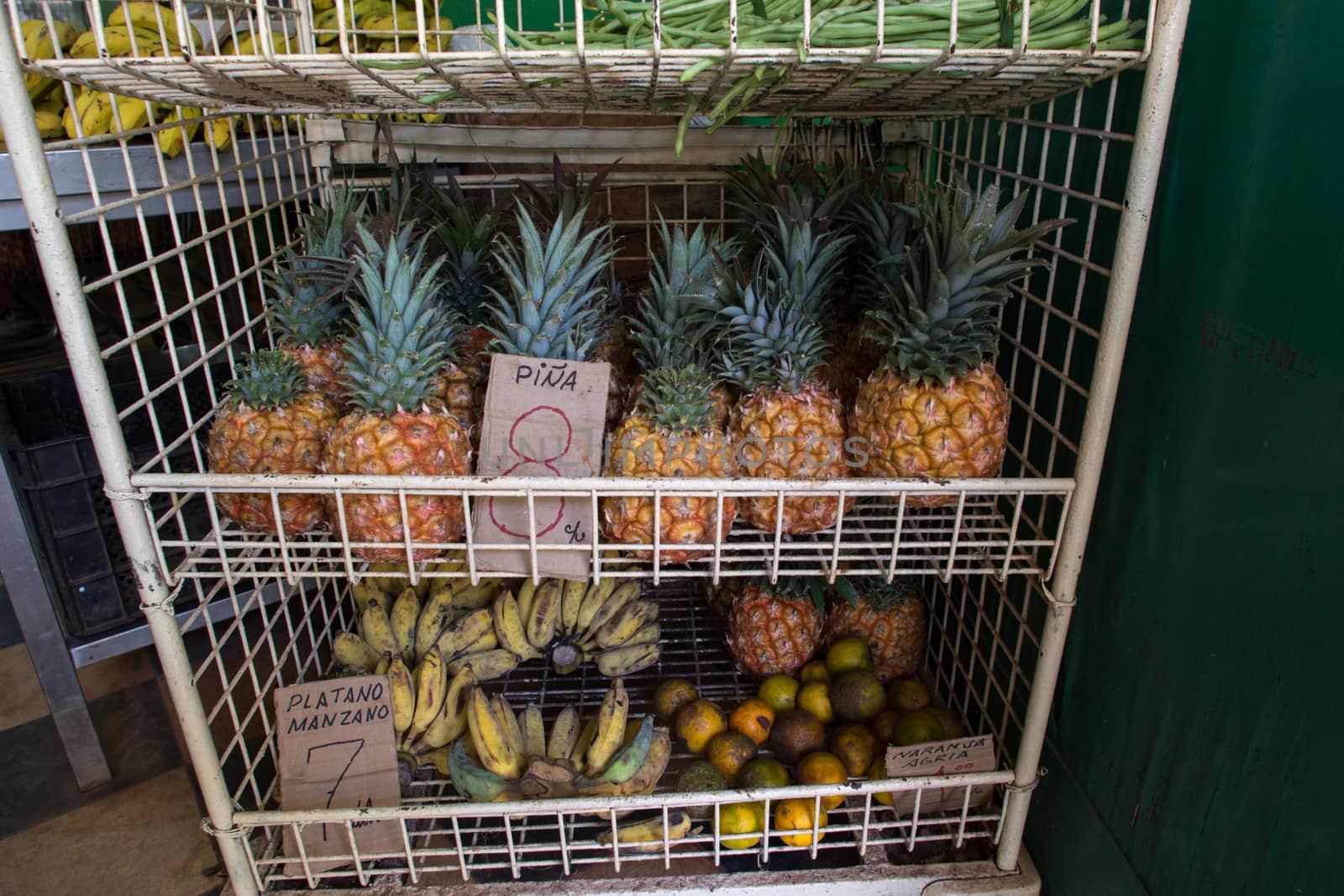 pineapple on display in a store at La Habana